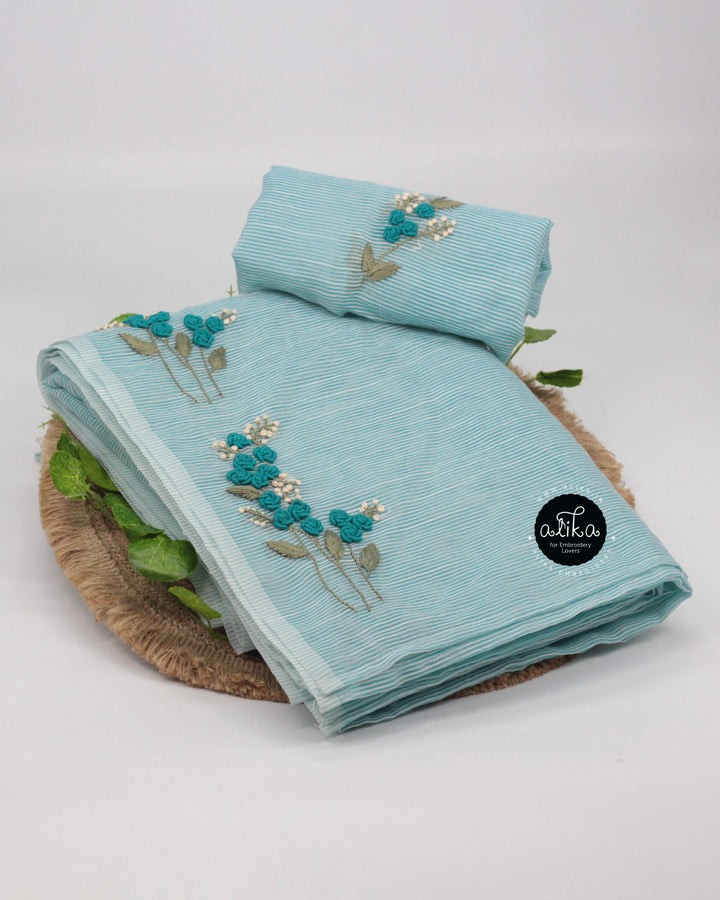 Light Blue Kota Saree with Intricate Bullion Work