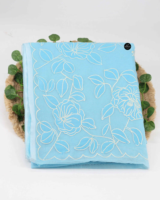 Light Blue Kota Saree with Floral Applique Work – Elegant Ethnic Wear