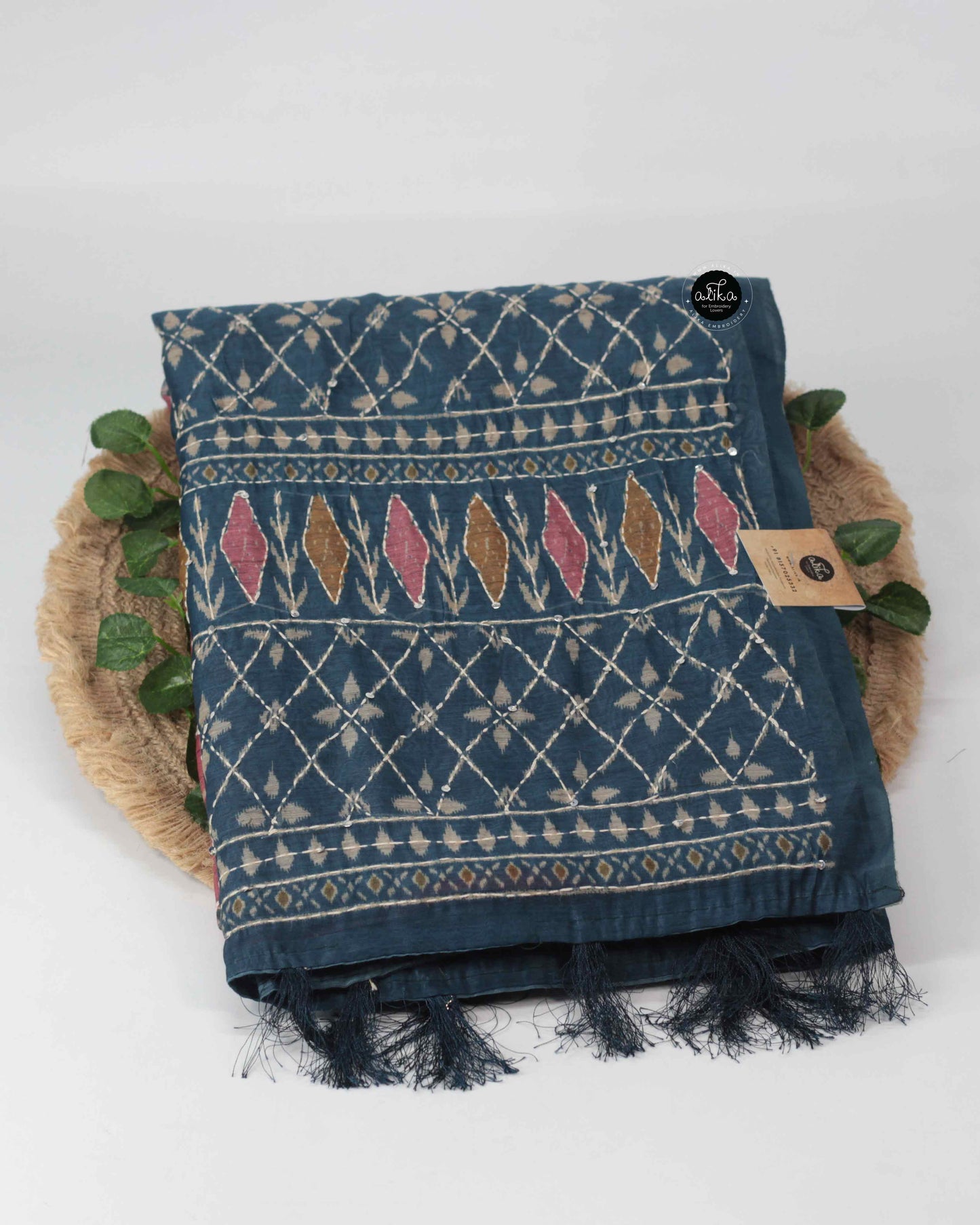 Double Shaded Chanderi Saree with Kantha Embroidery