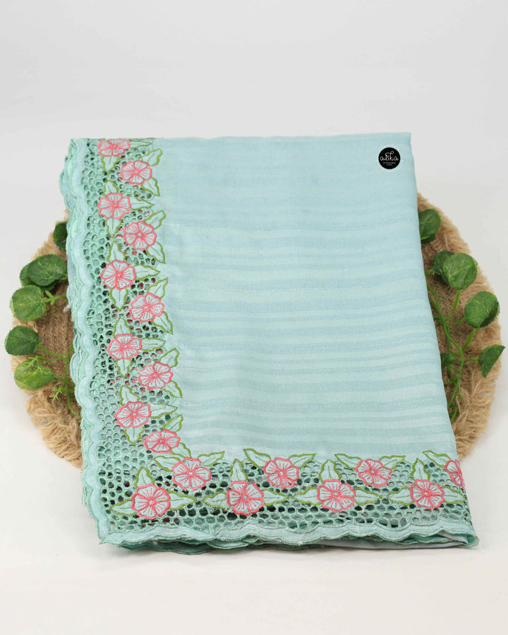 Light Blue Semi Silk Saree with Floral Cutwork Border