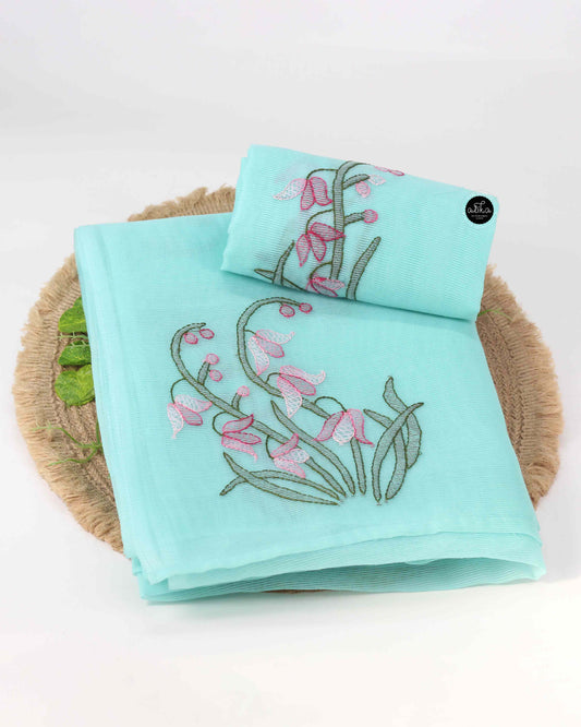 Light blue Kota kota Saree with Shadow Embroidery