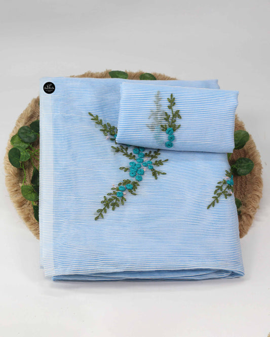 Light Blue Kota Saree with Hand Embroidery