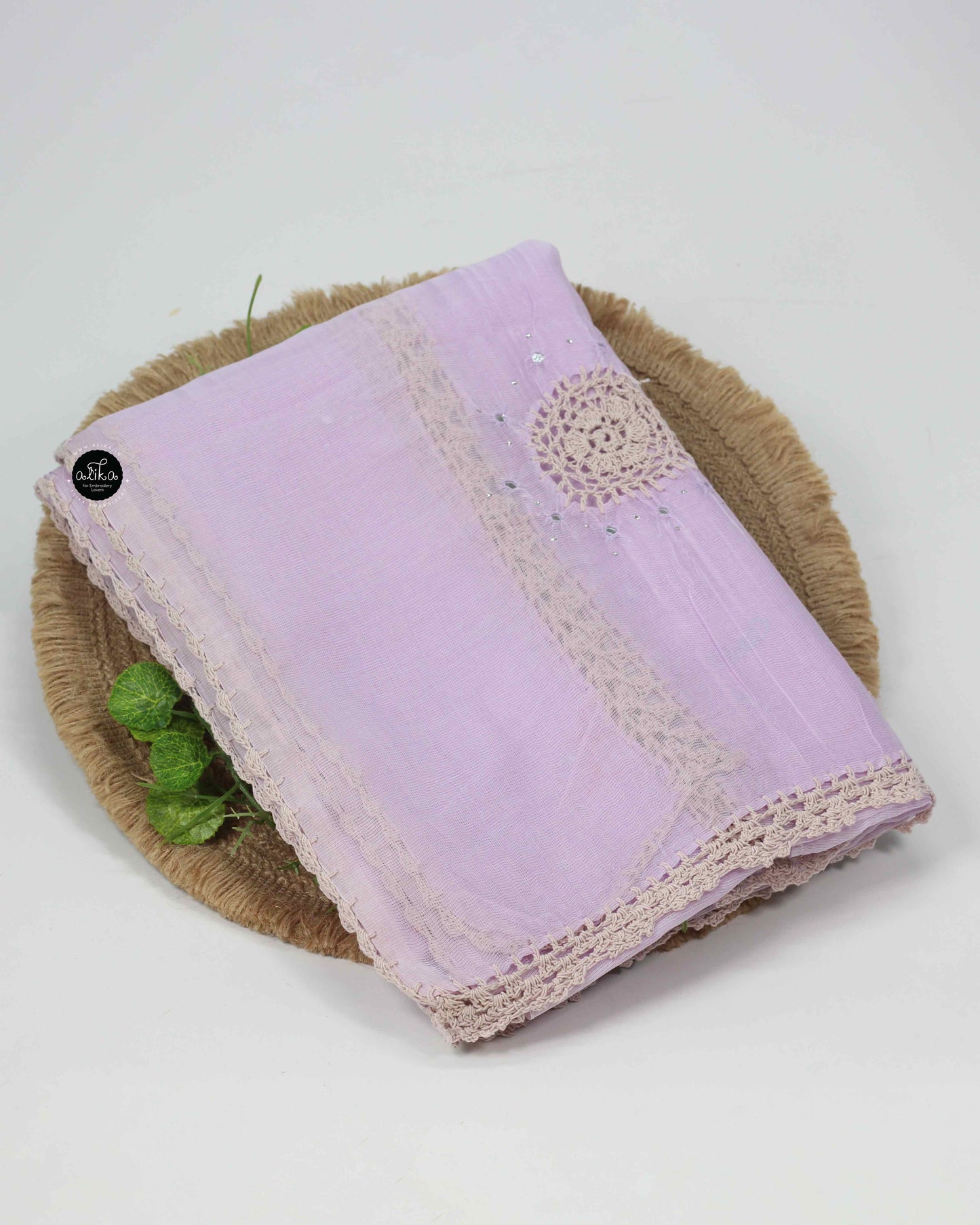 Light Lavender Kota Doria Saree with Crochet Detailing & Mirror Work – Ethereal Elegance by Alika Fashion Store