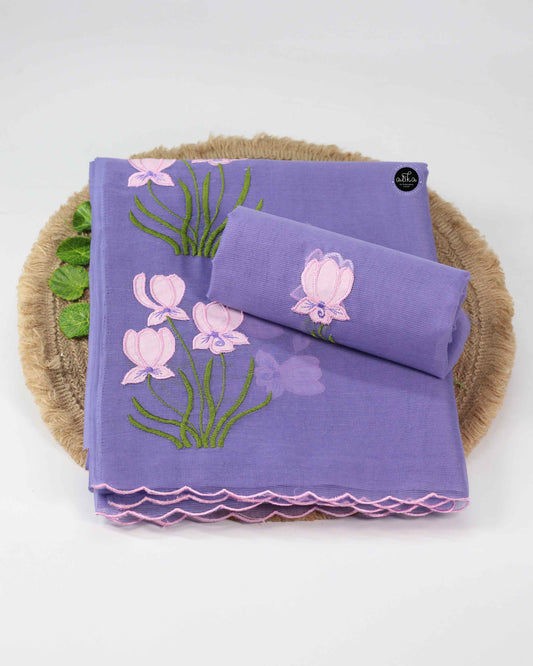 Lavender Kota Saree with Floral Applique Embroidery