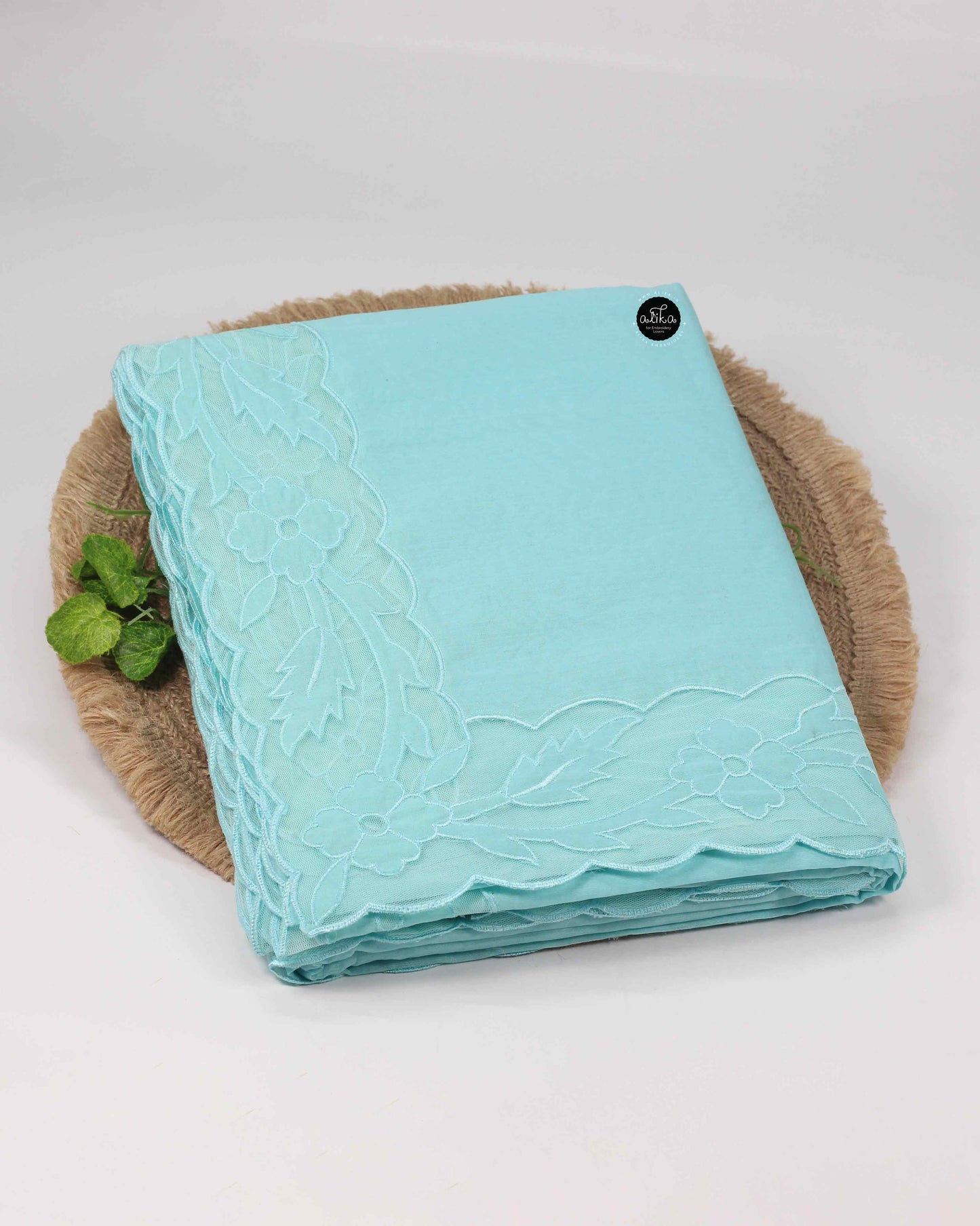 Light Blue Chanderi Saree with Appliqué Net Border – Alika Fashion Store