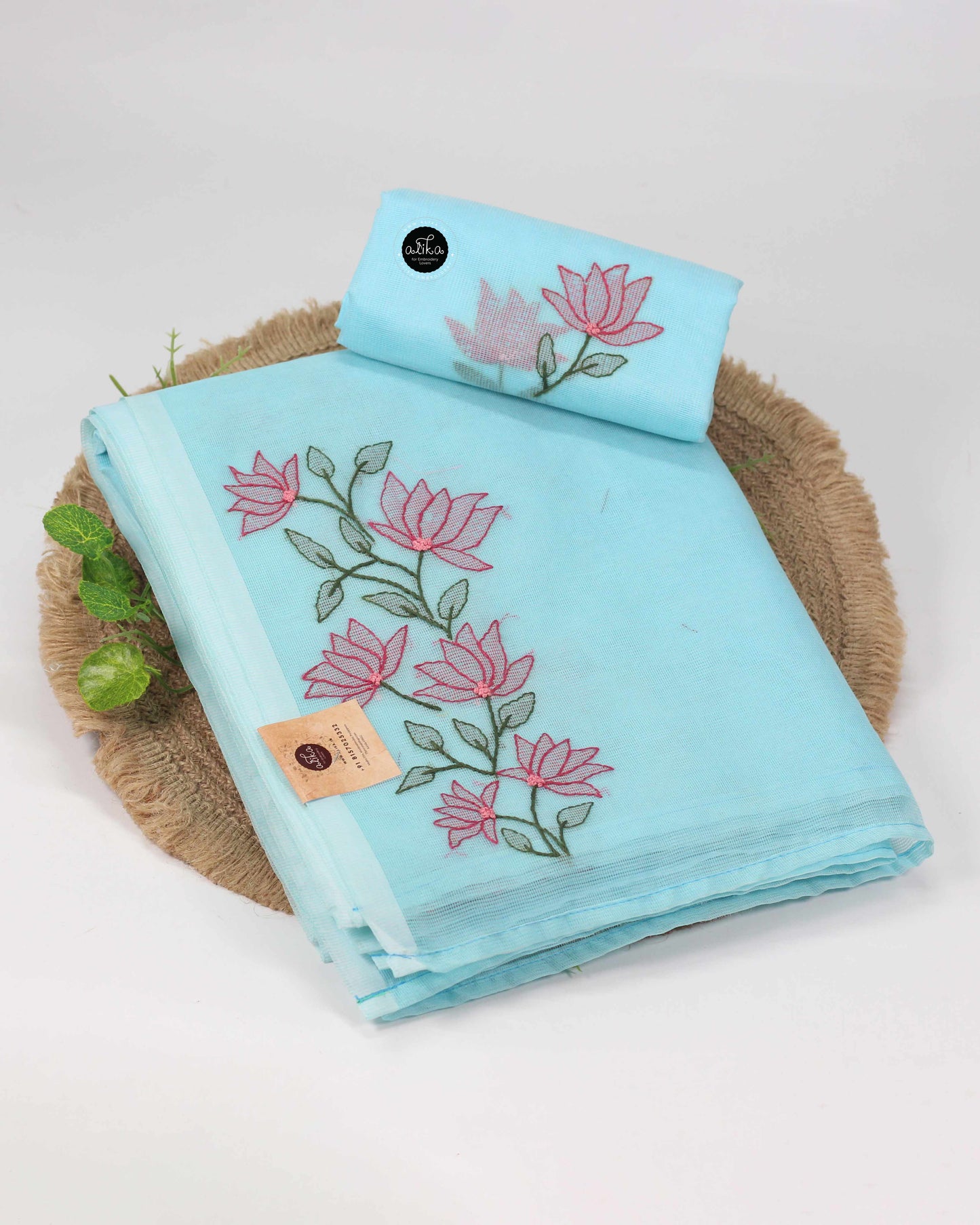 Light Blue Kota Saree with Floral Shadow Work