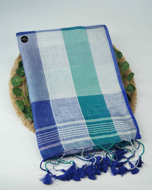 Ganga Jamuna Pure Linen Saree with Tassels