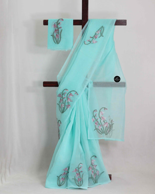 Light blue Kota kota Saree with Shadow Embroidery