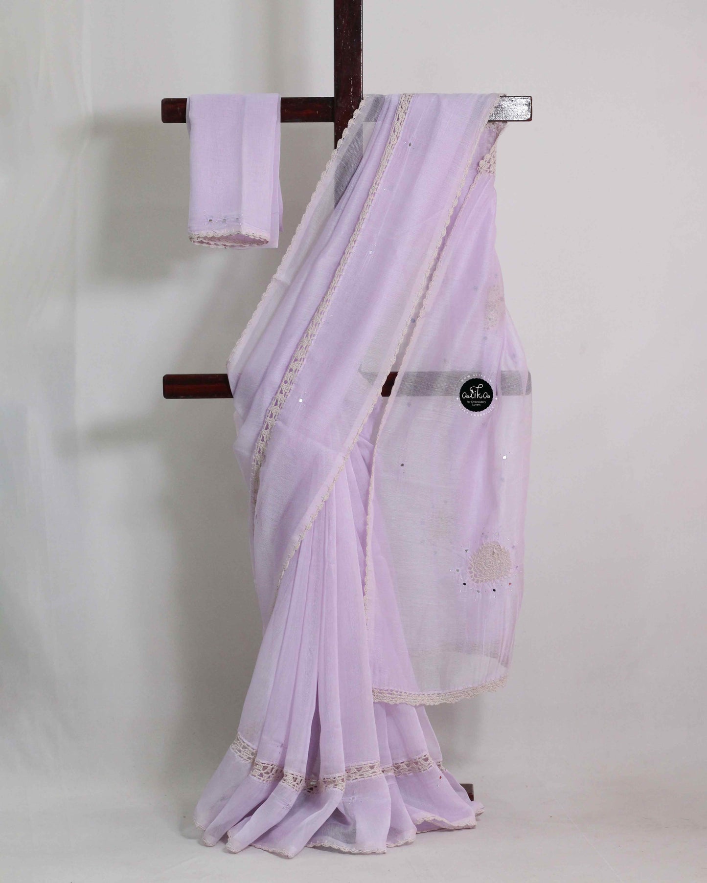 Light Lavender Kota Doria Saree with Crochet Detailing & Mirror Work – Ethereal Elegance by Alika Fashion Store