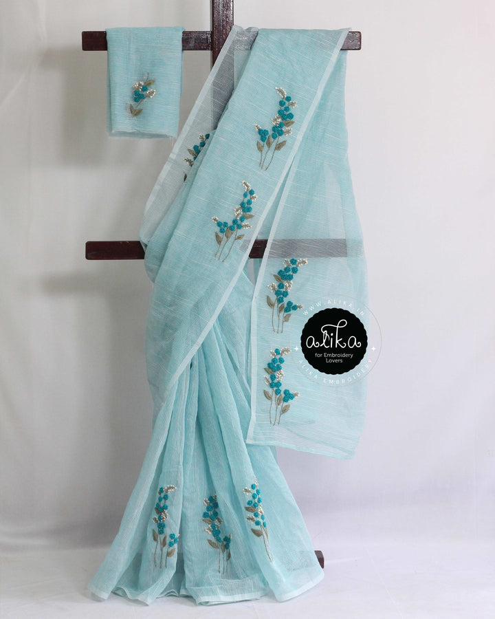 Light Blue Kota Saree with Intricate Bullion Work
