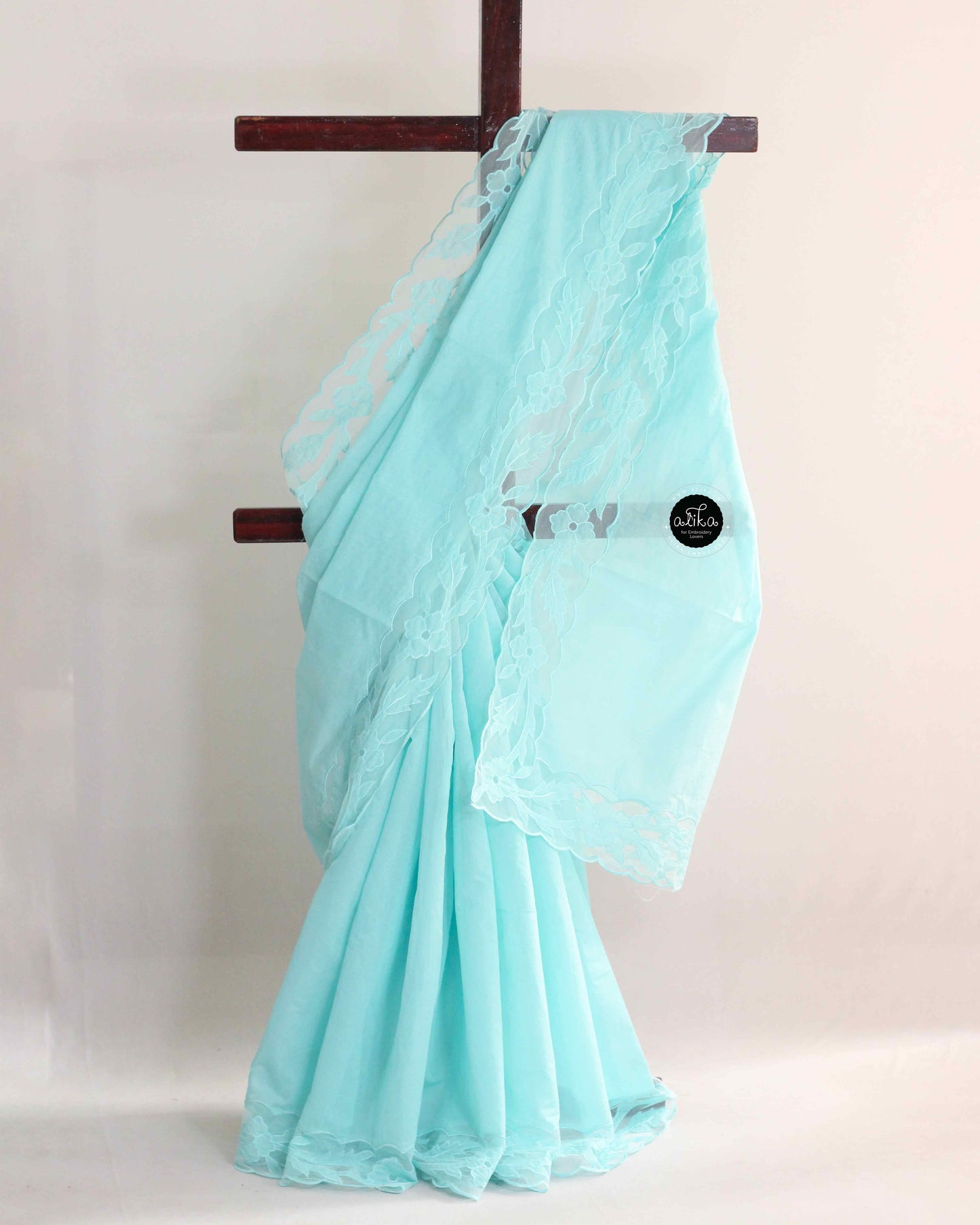 Light Blue Chanderi Saree with Appliqué Net Border – Alika Fashion Store