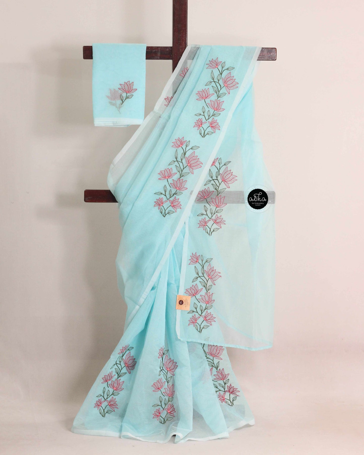 Light Blue Kota Saree with Floral Shadow Work