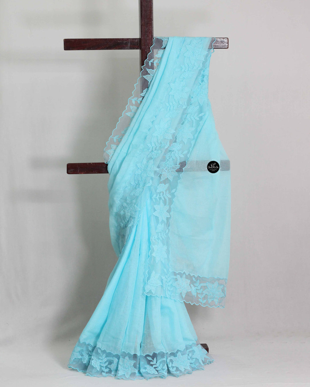 Light Blue Cotton Kota Saree with Appliqué Border