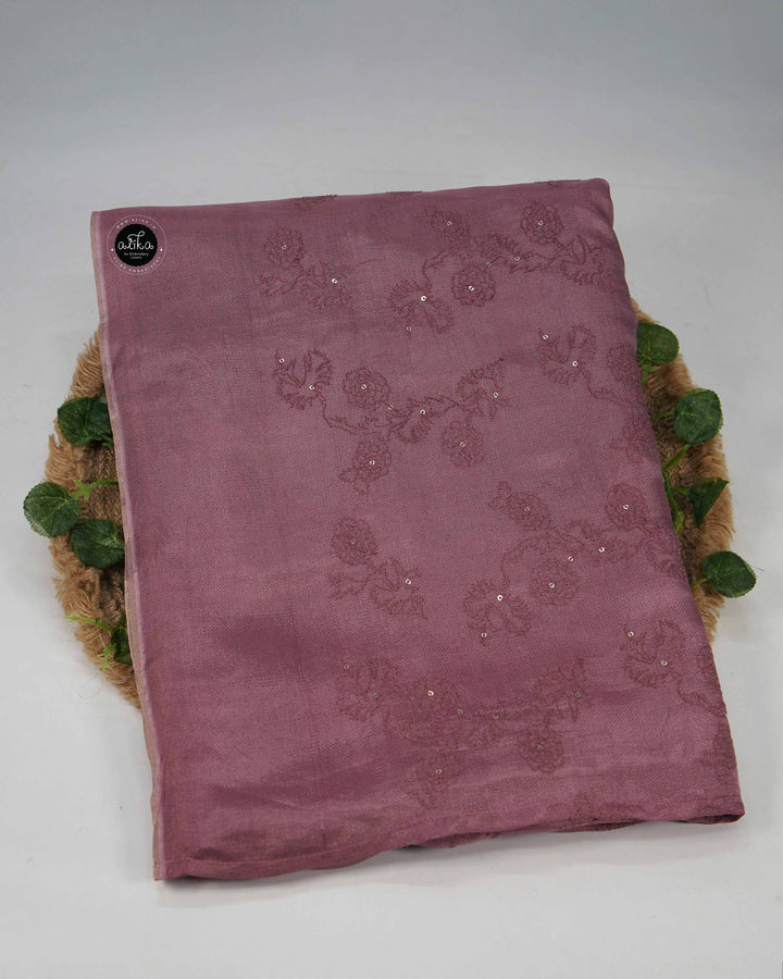 Mauve Crispy Georgette Saree with Floral Machine Embroidery &amp; Sequin Work