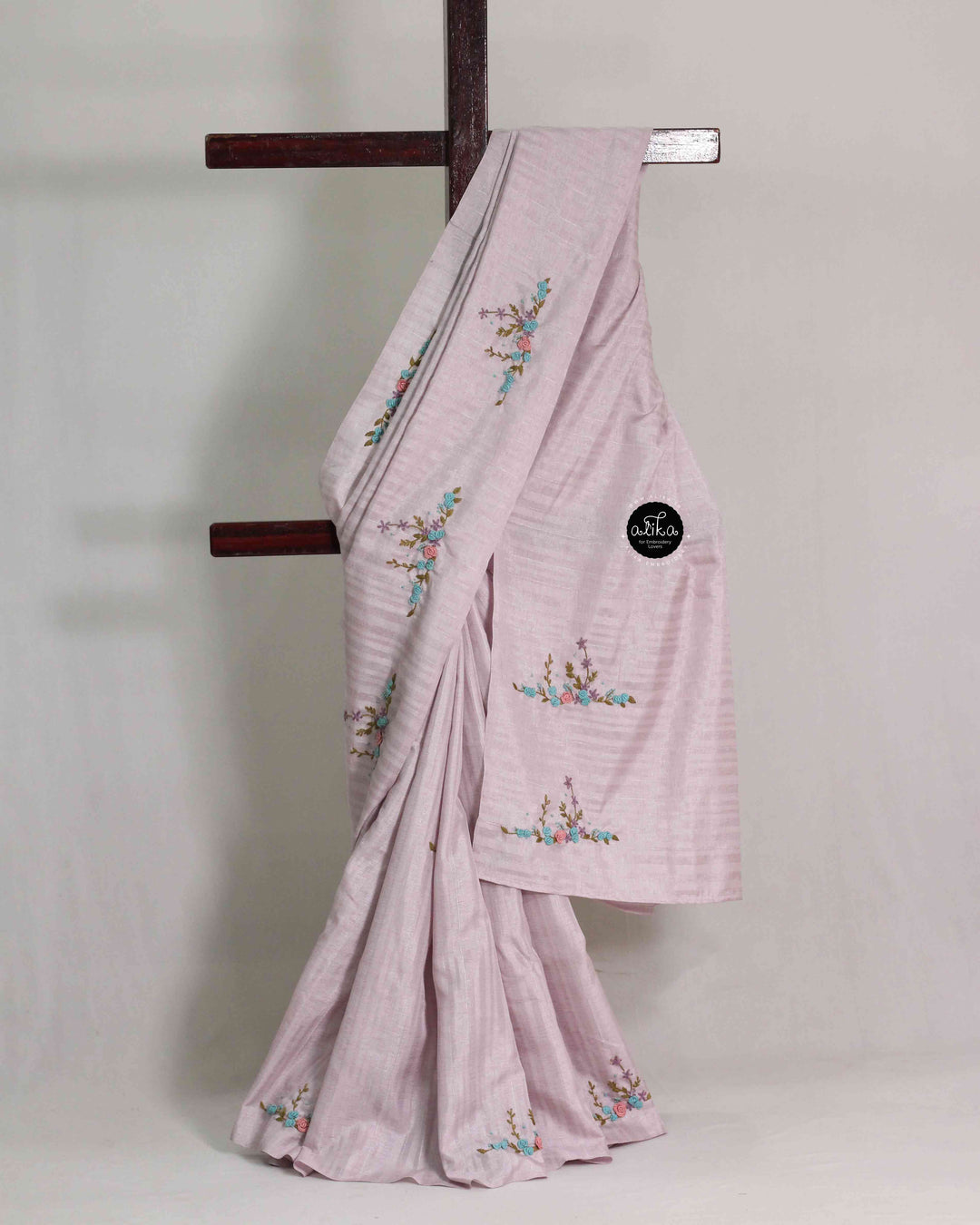 Lavender Designer Silk Saree with Floral Hand Embroidery