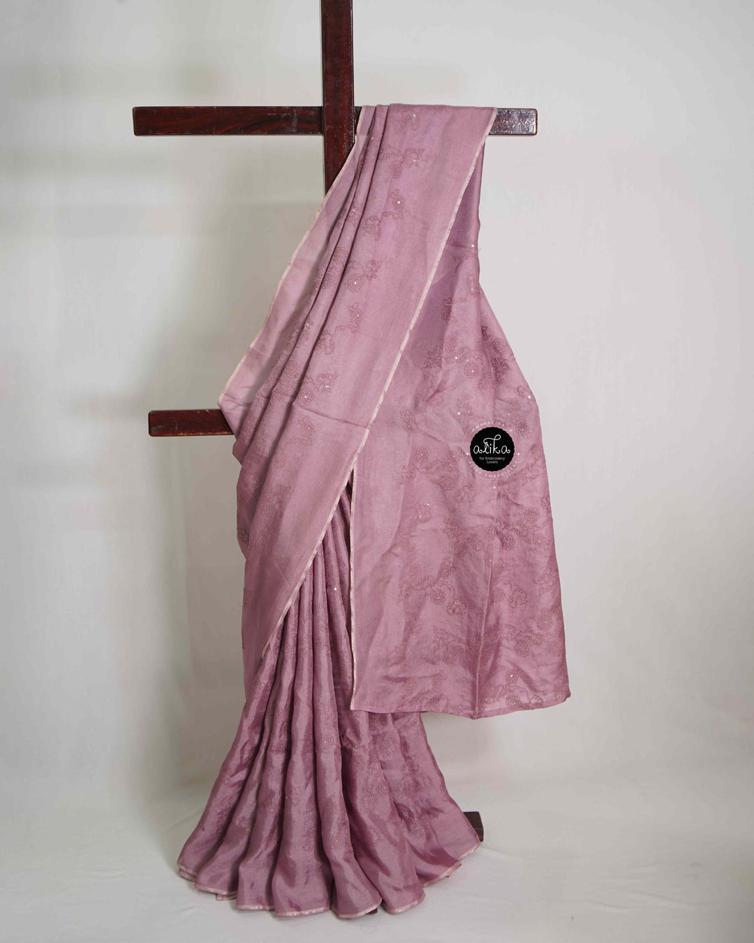 Mauve Crispy Georgette Saree with Floral Machine Embroidery &amp; Sequin Work