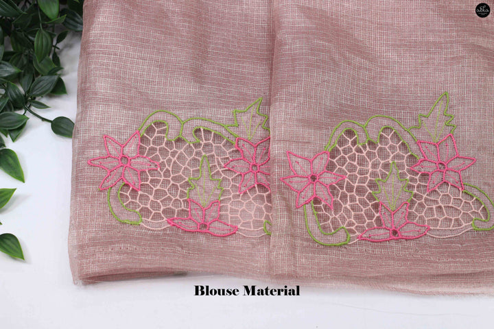 Rose Gold Pure Tissue Saree with Floral Twine Cutwork