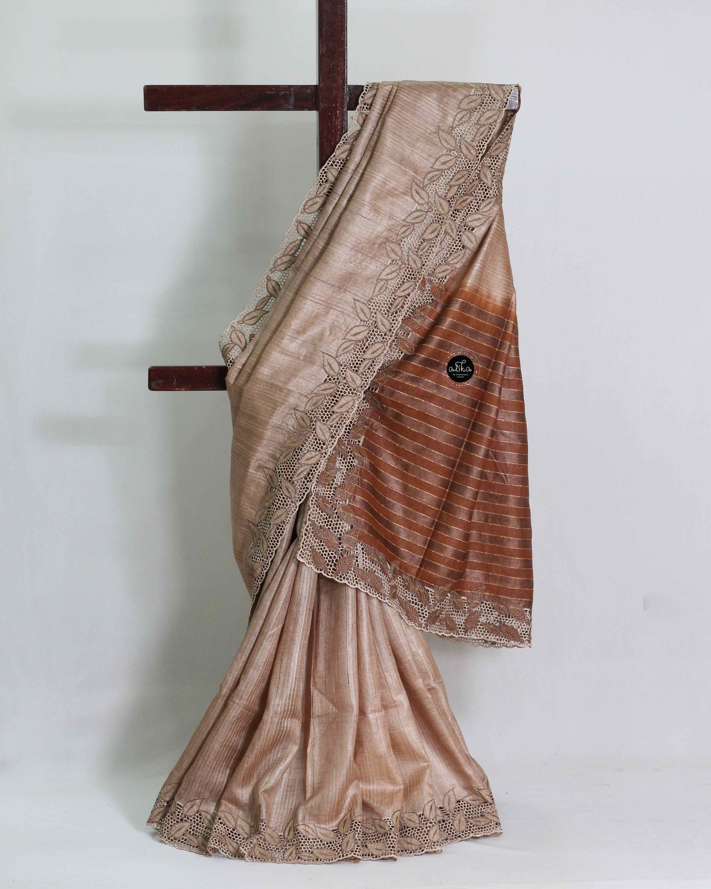 Double Shaded Tussar Silk Saree with Cutwork Border