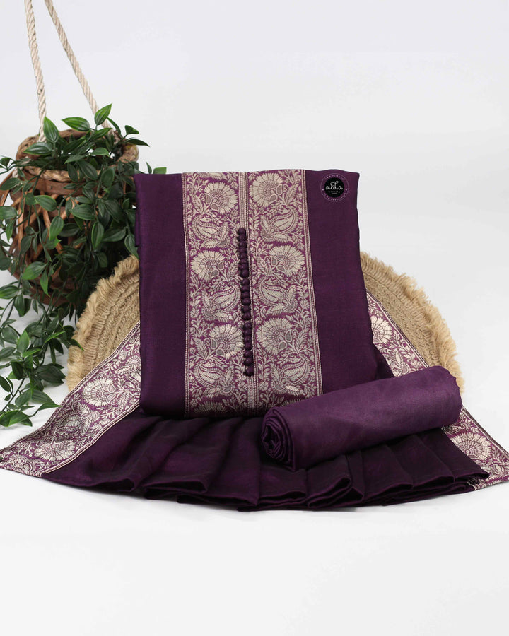 Dark Purple Semi-Silk Unstitched Salwar Set