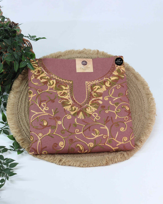 Chocolate brown Kashmiri Cotton Unstitched top and bottom set-4.75 Mtrs