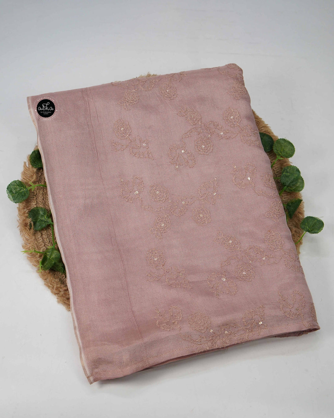 Light Brown Crispy Georgette Saree with Floral Machine Embroidery &amp; Sequin Work
