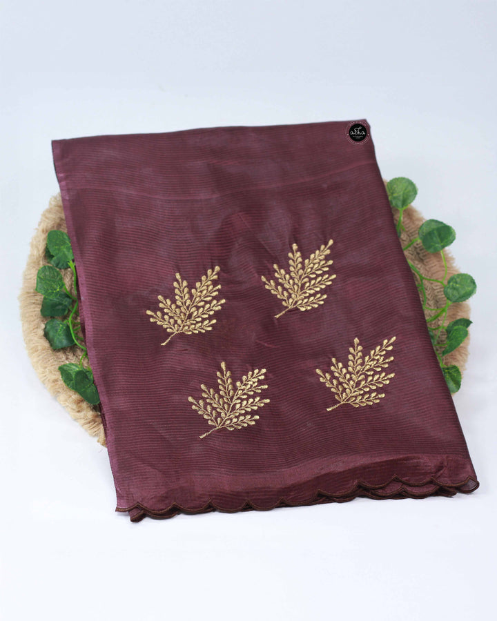 Dark Coffee Semi Tussar Saree with Floral Machine Embroidery