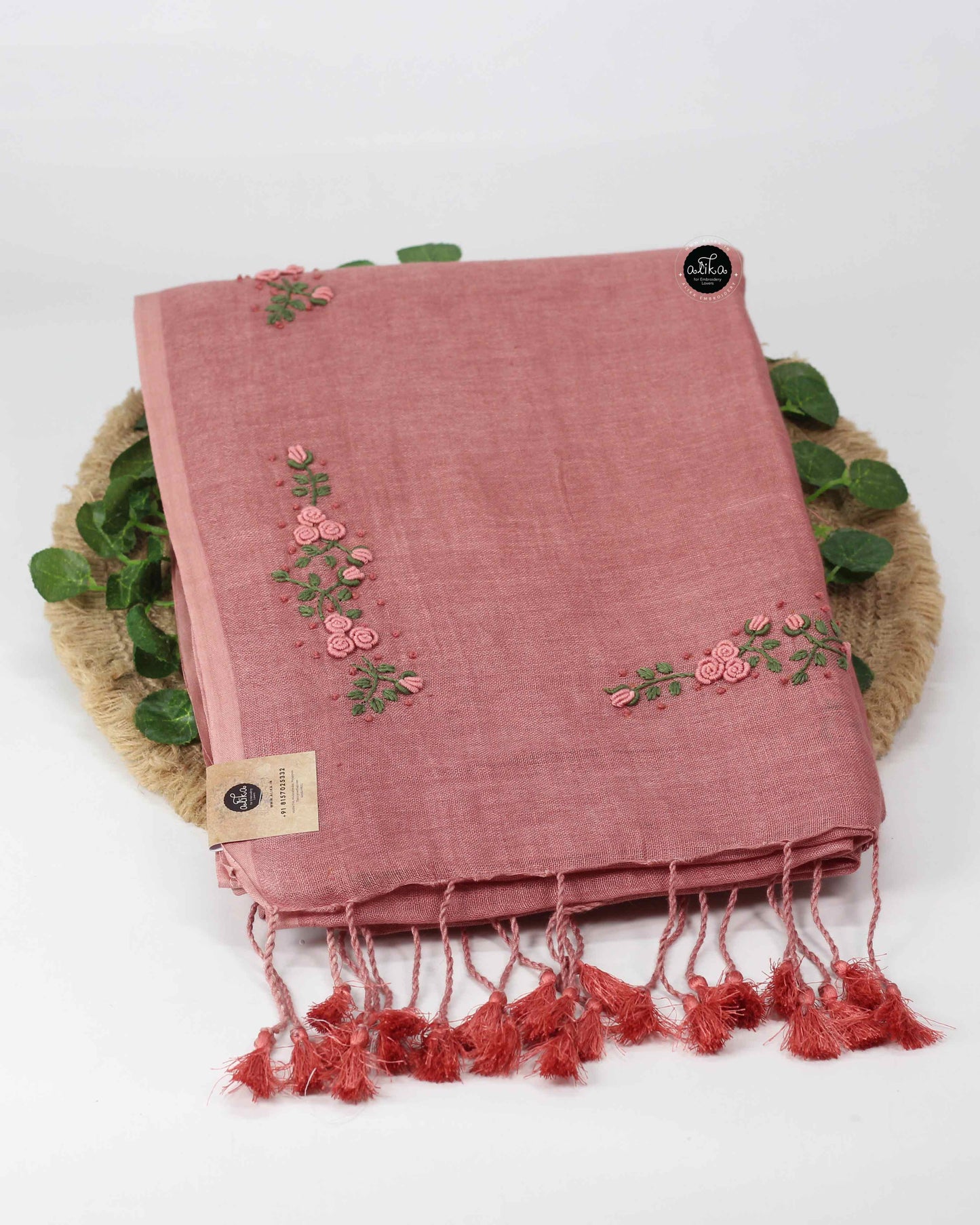 Brown Linen Saree with Bullion Embroidery