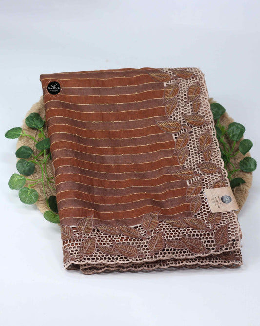 Double Shaded Tussar Silk Saree with Cutwork Border