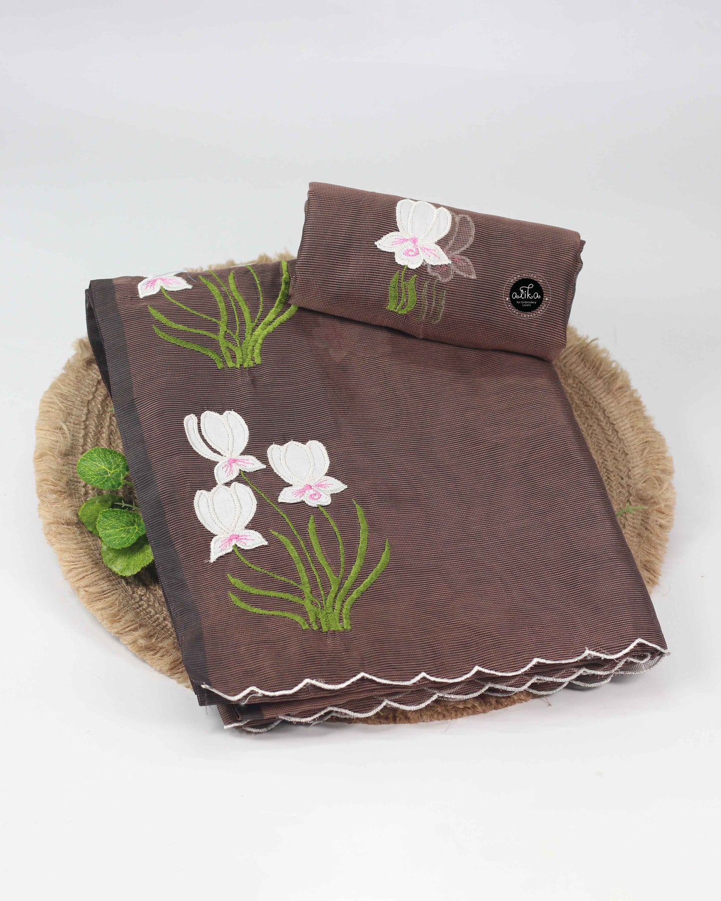 Coffee Brown Kota Saree with Appliqué Work