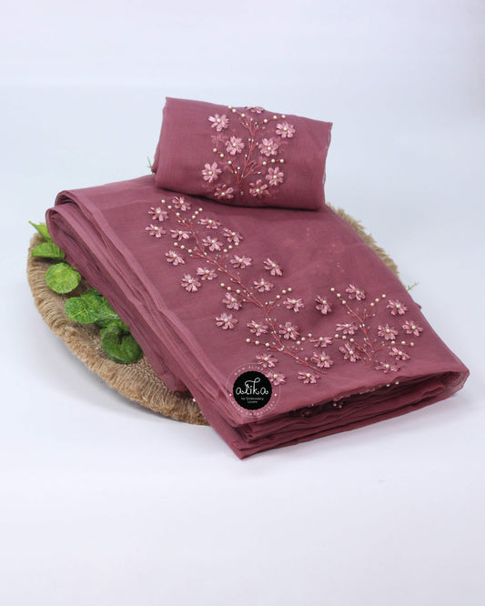 Dark Mauve Kota Saree with Intricate Ribbon Work – Alika Fashion Store | Lightweight Elegance in 6.5 Meters