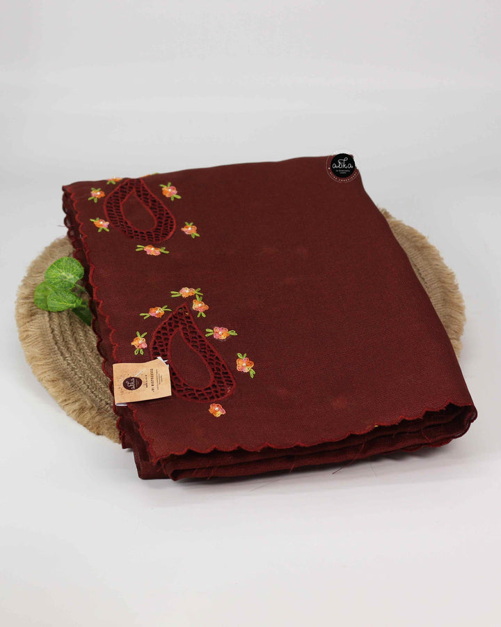 brown jute Saree with floral embroidery and cutwork