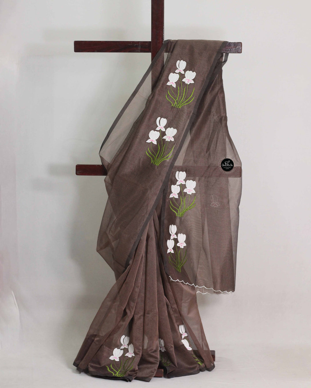 Coffee Brown Kota Saree with Appliqué Work