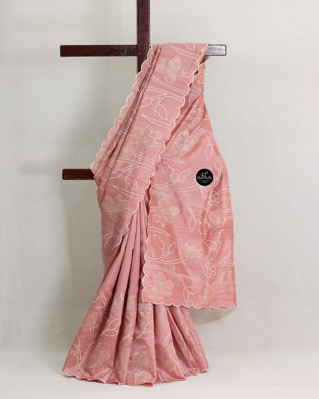 Blush Pink Semi Silk Saree with Floral Appliqué Work