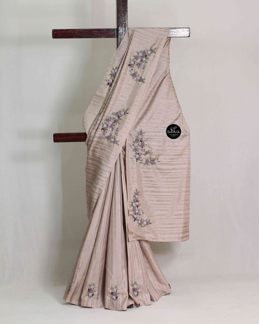 Light Mauve Designer Saree with Floral Hand Embroidery