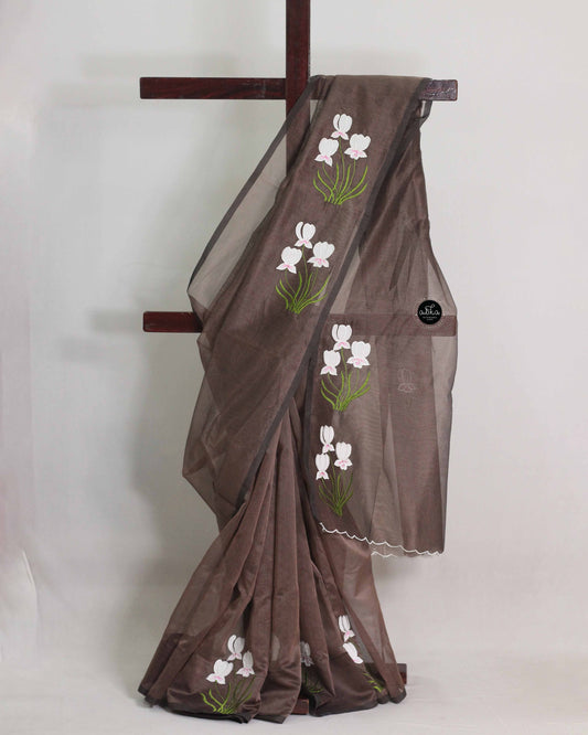 Coffee Brown Kota Saree with Appliqué Work