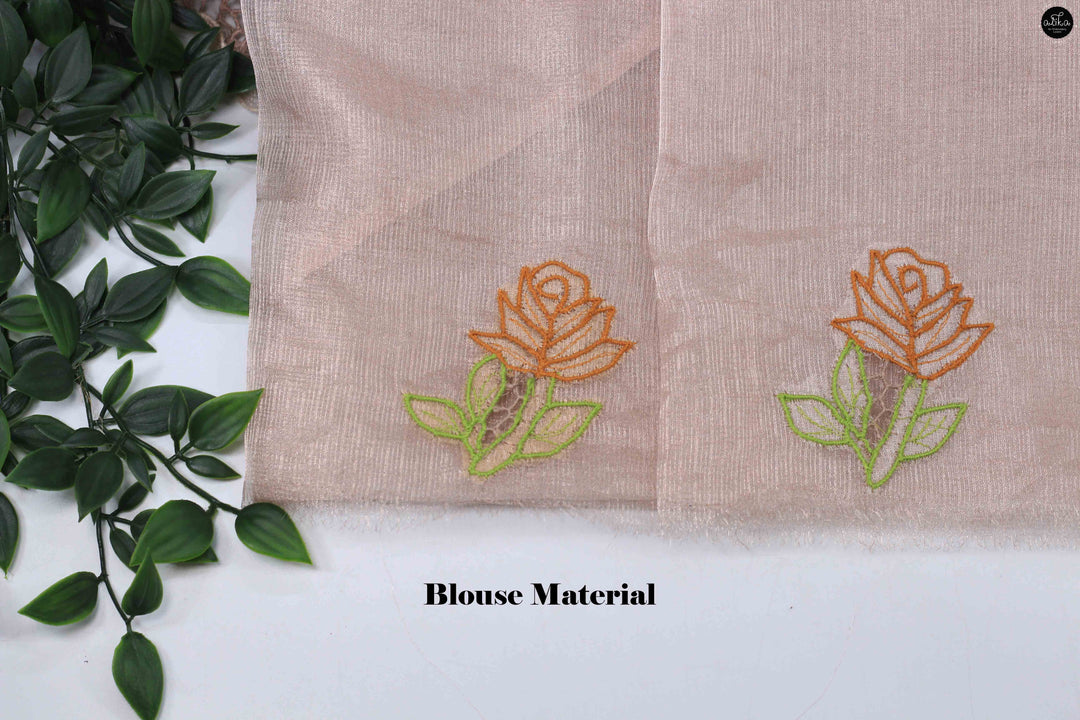 Champagne Beige Pure Tissue Saree with Floral Twine Cutwork