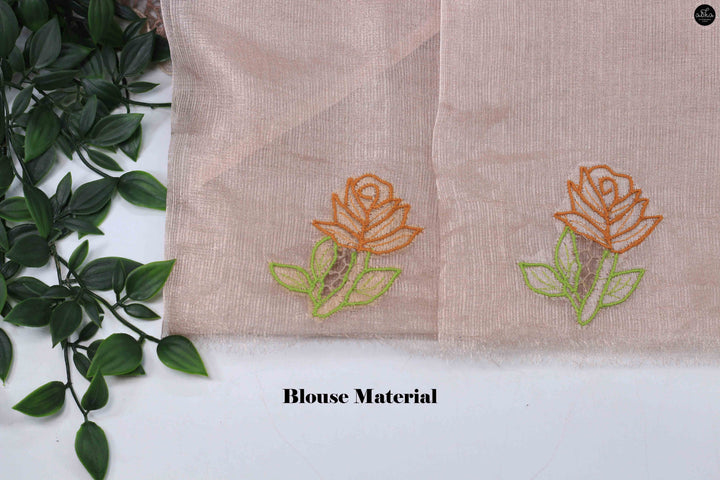 Champagne Beige Pure Tissue Saree with Floral Twine Cutwork