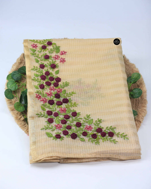 Semi Tissue Saree with Floral Hand Embroidery