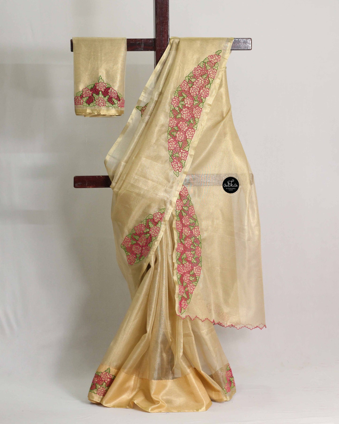 Golden Tissue Saree with Floral Cutwork