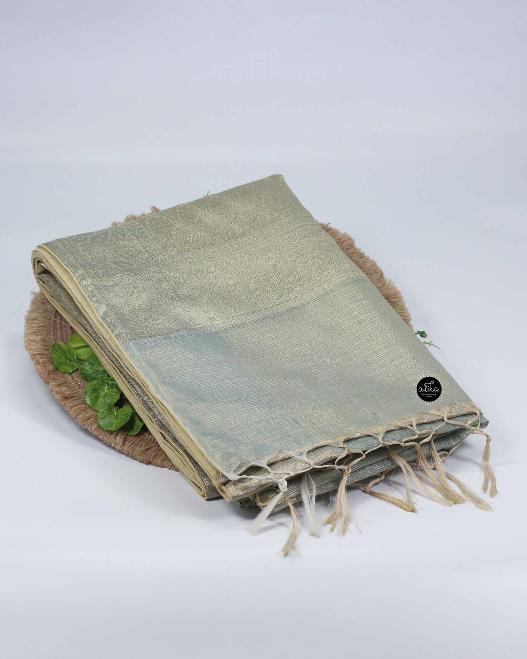 Powder Blue Semi Tissue Silk Saree with Machine Embroidery