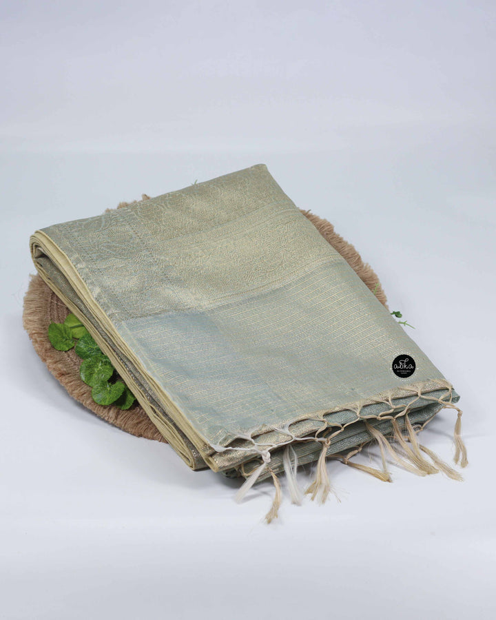 Powder Blue Semi Tissue Silk Saree with Machine Embroidery