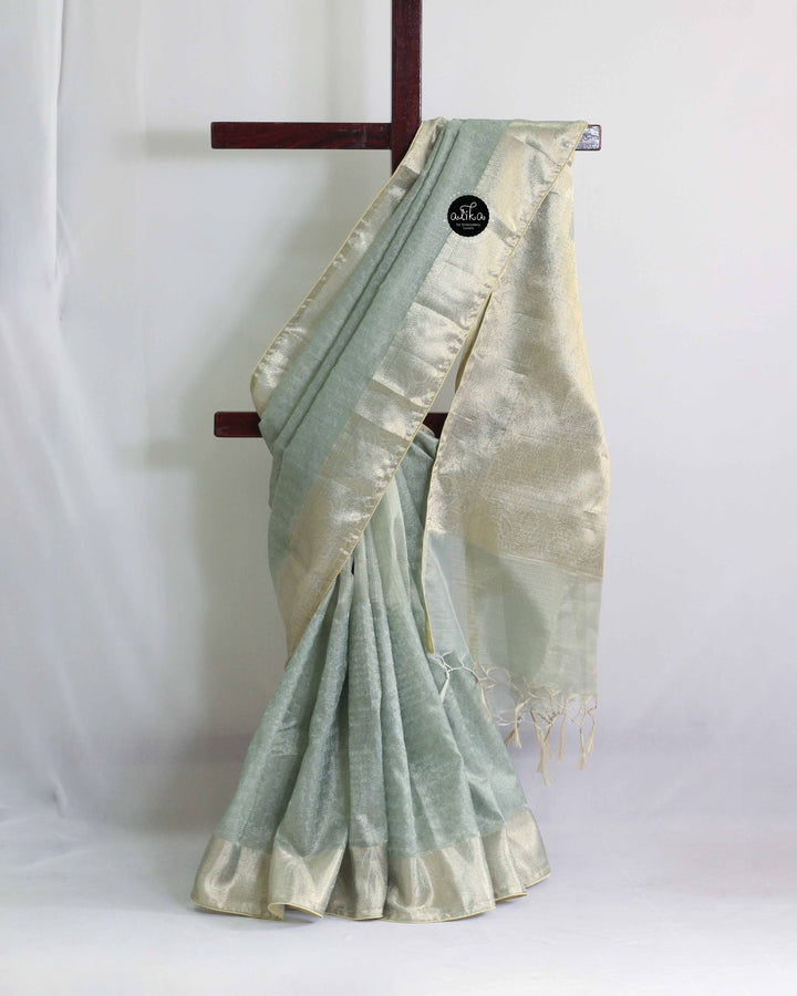 Powder Blue Semi Tissue Silk Saree with Machine Embroidery