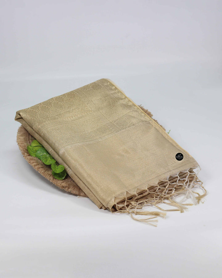 Gold Semi Tissue Silk Saree with Intricate Machine Embroidery