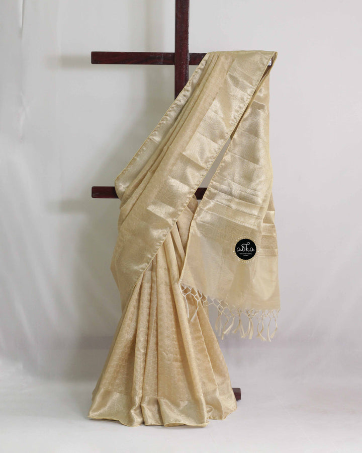 Gold Semi Tissue Silk Saree with Intricate Machine Embroidery