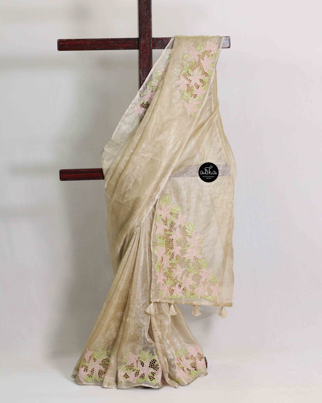 Pure Tissue Saree with Floral Twine Cutwork