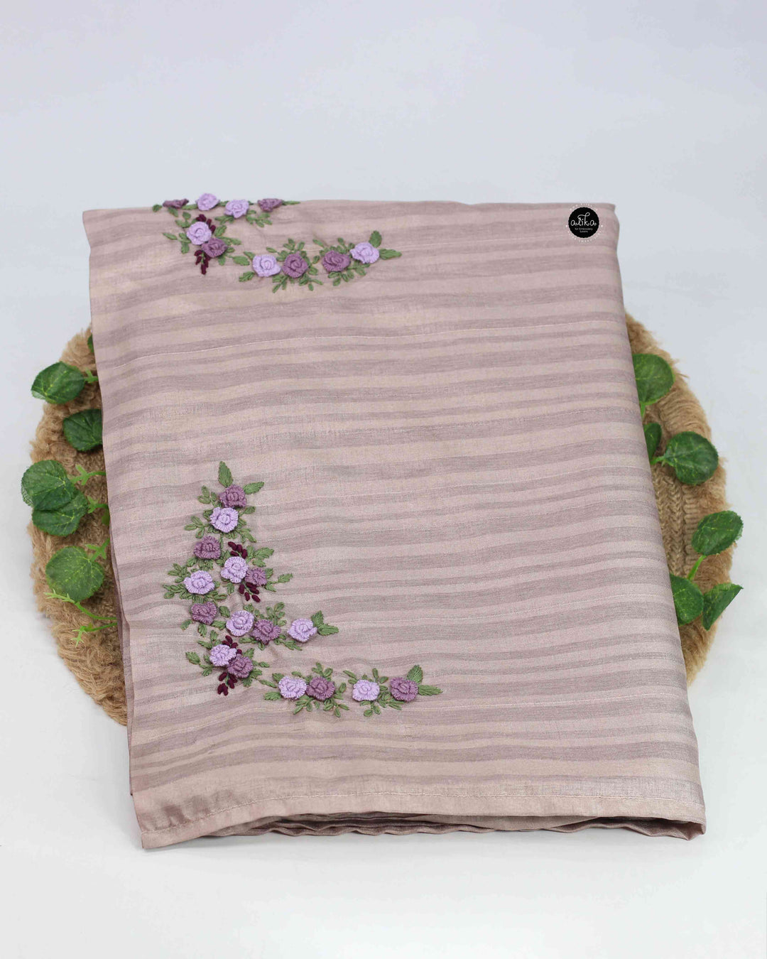 Light Mauve Designer Saree with Floral Hand Embroidery