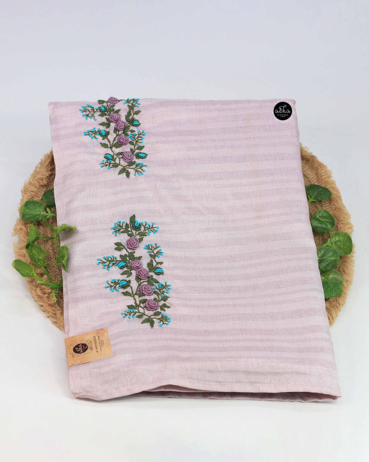 Lavender Designer Silk Saree with Floral Hand Embroidery