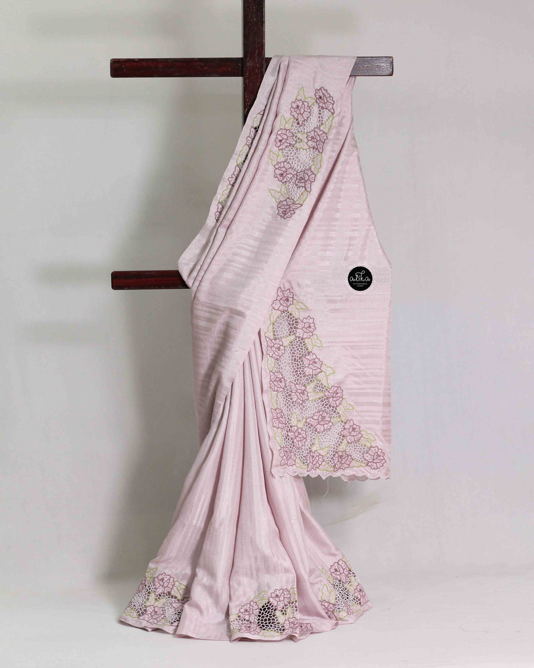Lavender Semi Silk Saree with Floral Cutwork Embroidery