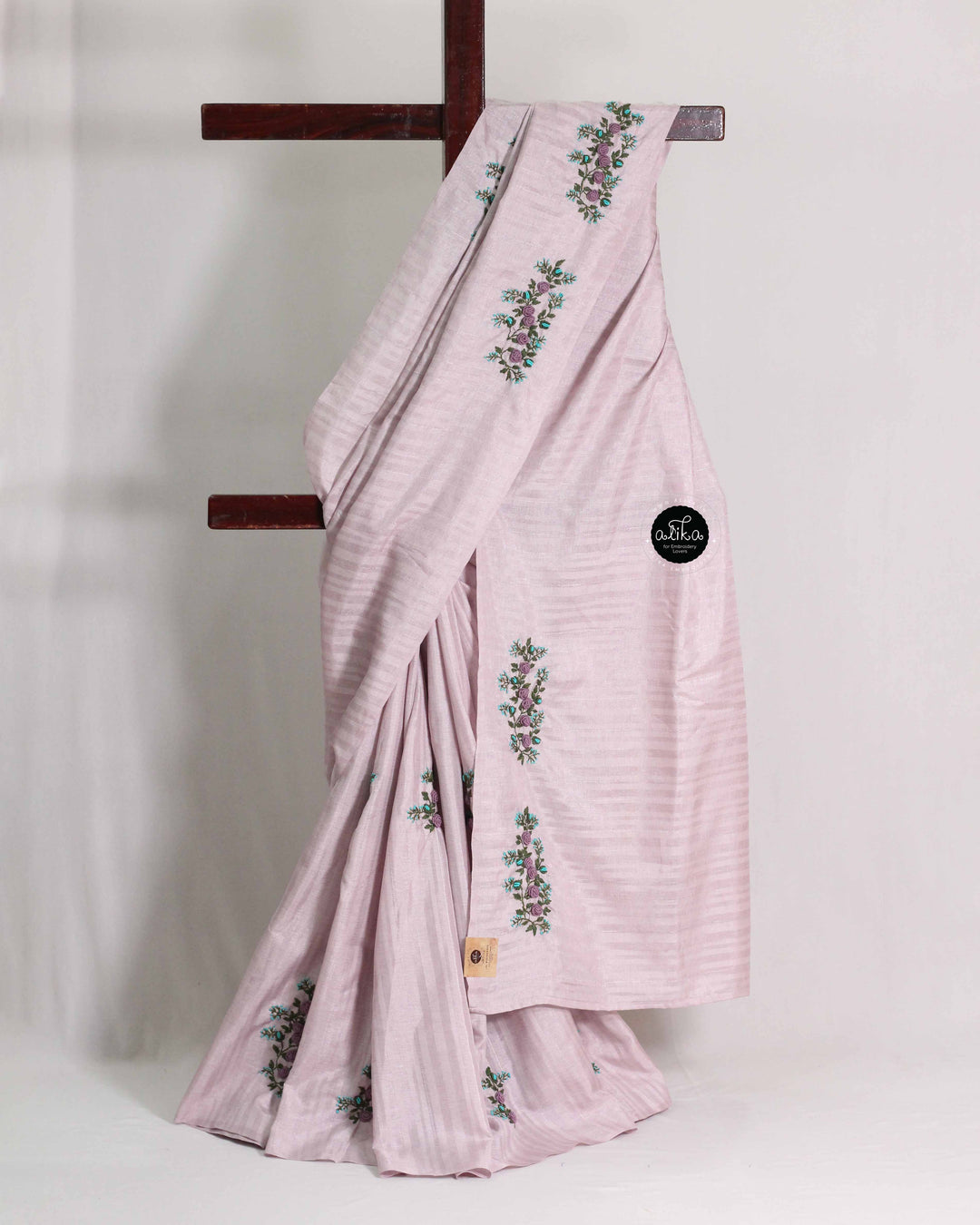 Lavender Designer Silk Saree with Floral Hand Embroidery