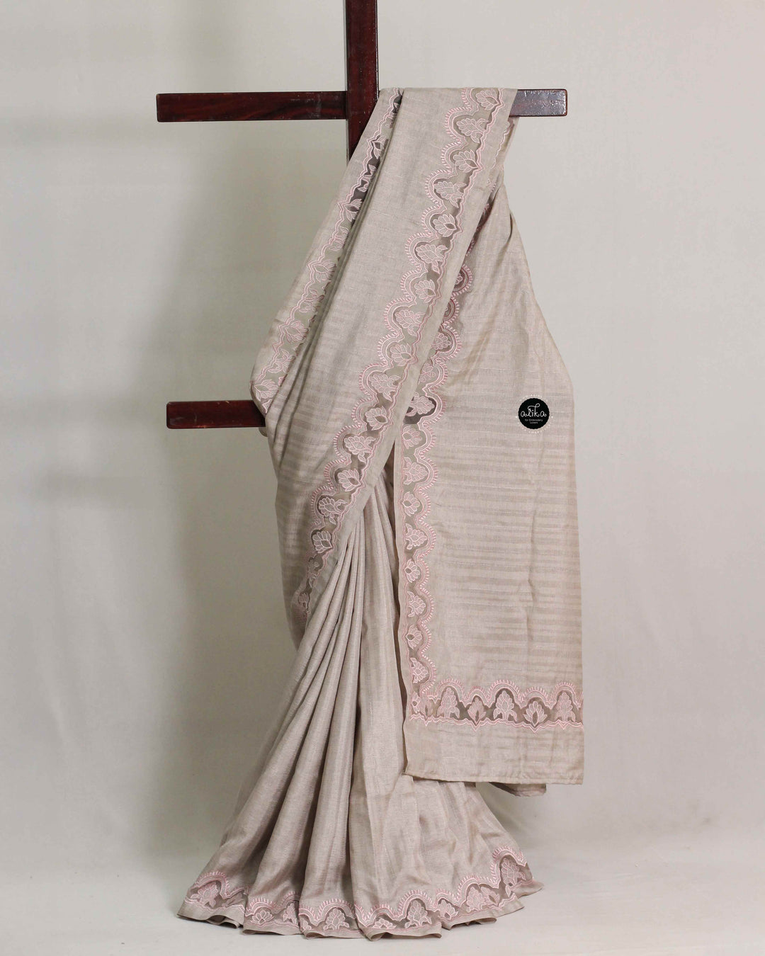 Tan Beige Semi Silk Saree with Floral Appliqué Border